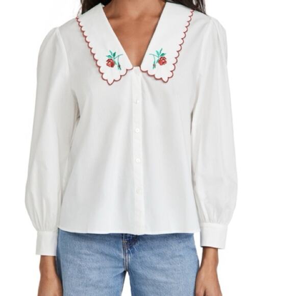 RIXO Lila Embroidered Floral Collar L/S Button Down Shirt - Picture 1 of 11